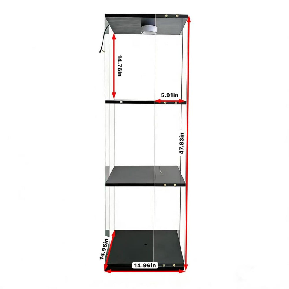 English Elm Rotatable Three Tier Tempered Glass Display Cabinet with Led Lighting for Living Room Black W3155P466753