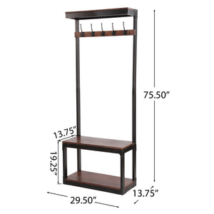 English Elm Christopher Knight Home® - COAT Stand Bench with 5 Double Hooks – Mango Wood & Iron Modern Industrial Entryway Organizer 69421.00