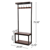 Christopher Knight Home® - Noble House - Willards Modern Industrial Handcrafted Mango Wood Coat Rack With Bench, Cafe Brown And Black