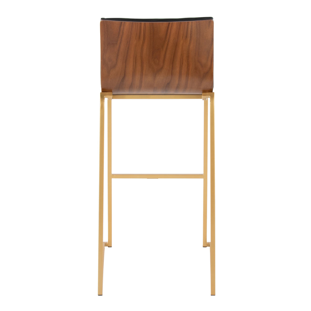 English Elm Mason Mara 30" Fixed-Height Barstools In Gold Metal & Walnut Wood - Chic Black Faux Leather Set Of 2 B202P222245