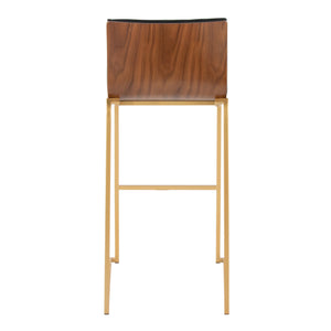 English Elm Mason Mara 30" Fixed-Height Barstools In Gold Metal & Walnut Wood - Chic Black Faux Leather Set Of 2 B202P222245