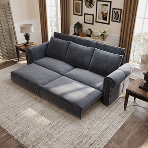 English Elm Chesterfield Sofa - 3-In-1 Velvet Sleeper Bed With Nailhead Trim, Perfect For Living Room & Guests! W1885S00098