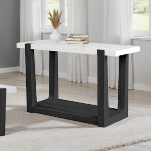 English Elm 1pc Sofa Table Faux Marble Top Two-Tone Design Contemporary Accent Console with Sleek Storage Appeal and Modern Flair Black,White 54 L x 22 W x 14 H B2741P402821