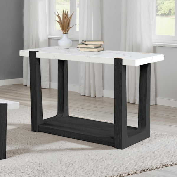 English Elm 1pc Sofa Table Faux Marble Top Two-Tone Design Contemporary Accent Console with Sleek Storage Appeal and Modern Flair Black,White 54 L x 22 W x 14 H B2741P402821