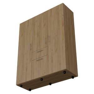 English Elm Armoire Elma Macadamia Beige Engineered Wood - Space-Saving 6-Leg Closet with Drawer, Shelves, Rods B092S00271