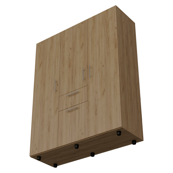 English Elm Armoire Elma Macadamia Beige Engineered Wood - Space-Saving 6-Leg Closet with Drawer, Shelves, Rods B092S00271