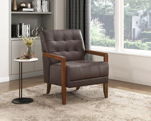 English Elm Modern Tufted Leather Accent Chair with Walnut Wood Frame, Upholstered Seat, Compact Stylish Design Dark Brown 28 L x 21 W x 25.75 H B011P271925