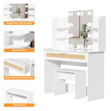 English Elm Vanity Desk Set Stool & Dressing Table With Led Lighting Mirror Drawer and Compartments Modern Wood Cosmetic Table Chest Of Drawers White Color