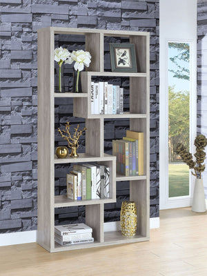 English Elm Geometric Bookcase with 7 Open Shelves for Home Decor, Modern Sturdy Engineered Wood Accent Tower Driftwood,Grey 71.88 L x 14.14 W x 8.87 H B011P305076