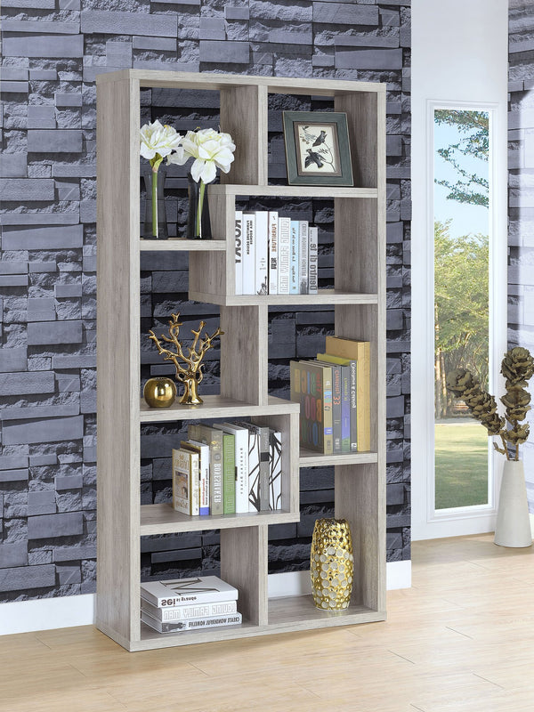 English Elm Geometric Bookcase with 7 Open Shelves for Home Decor, Modern Sturdy Engineered Wood Accent Tower Driftwood,Grey 71.88 L x 14.14 W x 8.87 H B011P305076