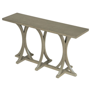 English Elm U-style Farmhouse Console Table Oak Veneer Top Curved Rubberwood Legs Entryway Gray N711P295300E
