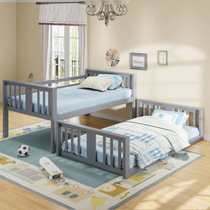 English Elm Twin Over Kids Bunk Bed Solid Pine Frame Gray Finish with Safety Guardrail N708P242163E