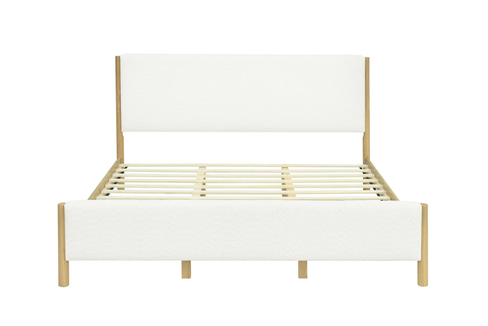 English Elm Christopher Knight Home® - Modern White Boucle Upholstered Bed With Eco-Friendly Rubberwood Legs - King Size, Stylish Comfort N769P266448W