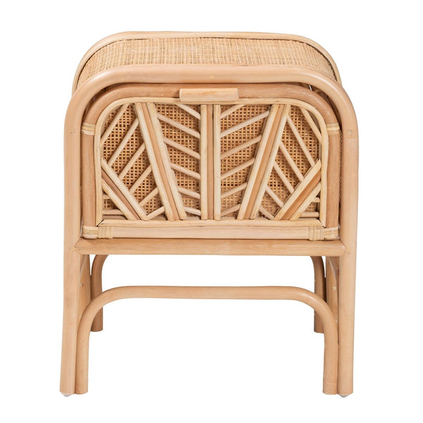 English Elm Bohemian Woven Rattan Nightstand with Geometric Drawer for Organic Bedroom Styling B2750P467734
