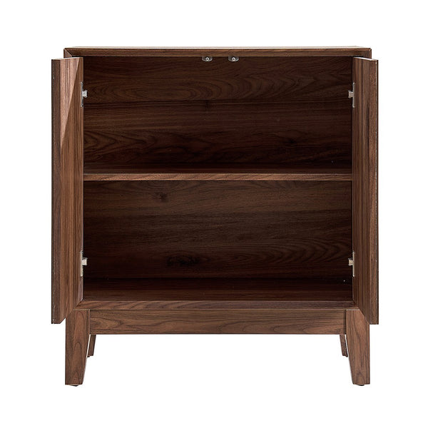 English Elm Double Door Cabinet Walnut Sideboard with Mirror-Style Accents, Removable Shelves & Solid Wood Legs W3417P388709