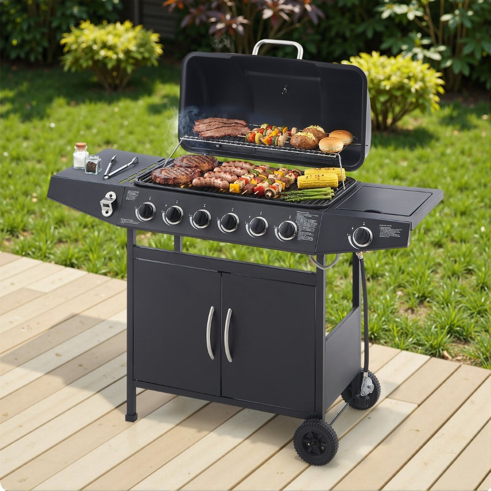 English Elm 6 Burner Propane Gas Grill with Cast Iron Grates Side and 59000 Btu Outdoor Power W1820P341741
