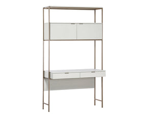 Sunpan AMBROSE Modular Wall Desk - Elegant Cream Oak & Champagne Gold Storage Solution for Modern Spaces 107643