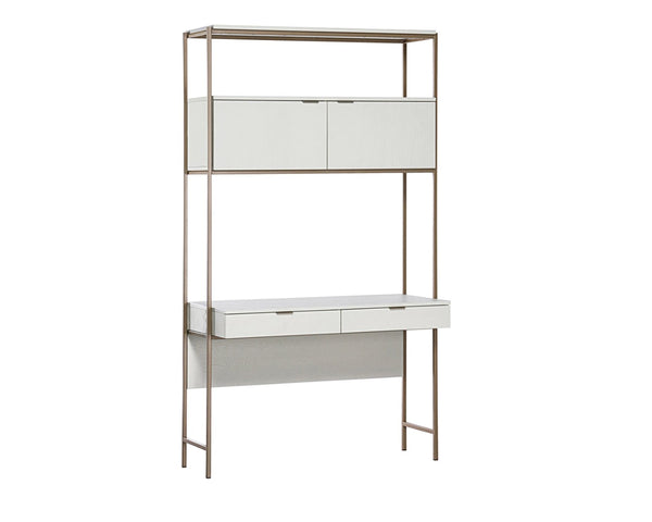 Sunpan AMBROSE Modular Wall Desk - Elegant Cream Oak & Champagne Gold Storage Solution for Modern Spaces 107643