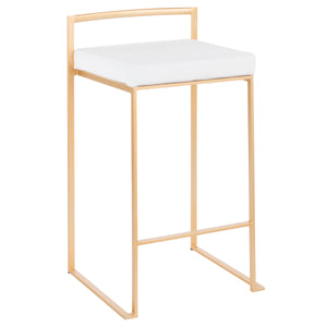 English Elm Fuji Stackable Counter Stools Set Of 2 In Gold & White Velvet, Chic Glam Style For Modern Spaces B202P222374