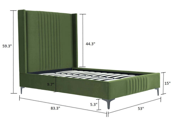English Elm 48" Full Velvet Upholstered Bed Channel Tufted Headboard Mid-century Modern Bedroom Green B365S00157
