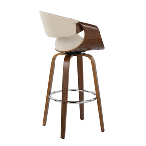 English Elm 30" Mid-century Swivel Barstool Walnut Bentwood Frame Woven Upholstered Seat Set of 2 Cream B202S00520