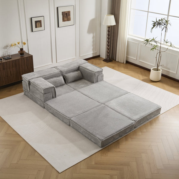 English Elm Compression Modular Floor Sofa Bed - Versatile, Soft Circle Fleece 2-Seater With Ottoman, No Tools Needed! W3723S00028