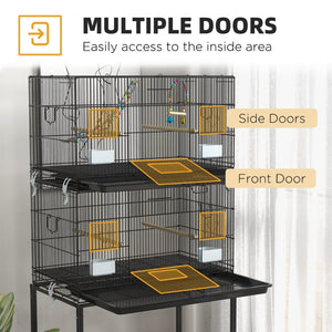 English Elm Pawhut Stackable Two Level Steel Bird Cage with Rolling Stand Perches Swing Ladder W2225P173758
