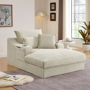English Elm 47.24 Inch Cotton Upholstered Lounge Sofa with S-curve Arms and Deep Cushioned Seat W3396P410208