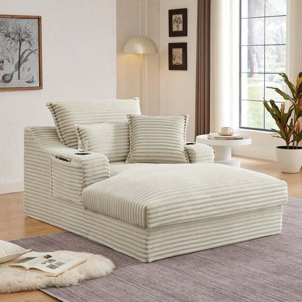 English Elm 47.24 Inch Cotton Upholstered Lounge Sofa with S-curve Arms and Deep Cushioned Seat W3396P410208