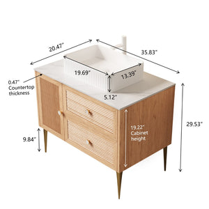 English Elm Dina Floating Bathroom Vanity Sintered Stone Top Glass Basin Striped Plywood Cabinet W2615S00208