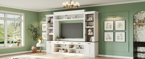 English Elm On-Trend Farmhouse 4-Piece Entertainment Wall Unit For Tvs Up To 70" With Wine Rack & Adjustable Shelves N721S000046K-GIGA