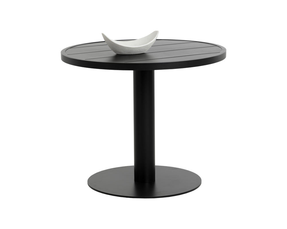 Sunpan Merano Bistro Table - Stylish Round Black Aluminium Design With Slatted Top For Modern Spaces Black Aluminum 111867