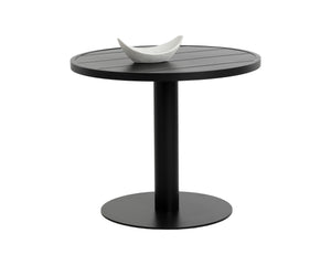 Sunpan Merano Bistro Table - Stylish Round Black Aluminium Design With Slatted Top For Modern Spaces Black Aluminum 111867