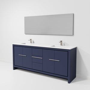 English Elm Navy Blue Double Bath Vanity 80" W With Cultured Marble Top, Gun Metal Faucet & 70" Mirror Set B2731S01767