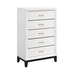 English Elm Modern Davi 5-Drawer Chest with Wood Grain Melamine, Nickel Pulls & Black Base Rail for Bedroom White 33.75 L x 19 W x 49.25 H B011P235880