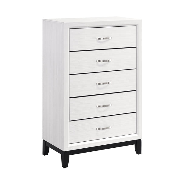 English Elm Modern Davi 5-Drawer Chest with Wood Grain Melamine, Nickel Pulls & Black Base Rail for Bedroom White 33.75 L x 19 W x 49.25 H B011P235880