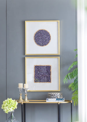 English Elm S/2 Lillian Purple Crystal Shadow Boxes - Elegant Wall Décor With Velvet & Gold Accents, 23.6" W2078P318313-GIGA
