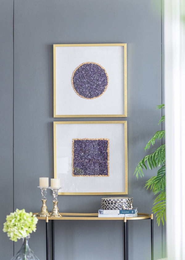 English Elm S/2 Lillian Purple Crystal Shadow Boxes - Elegant Wall Décor With Velvet & Gold Accents, 23.6" W2078P318313-GIGA