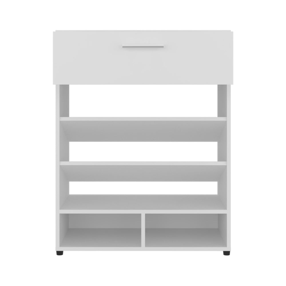 English Elm Shoe Storage Cabinet with Door and 5 Shelves, White Engineered Wood, Compact Modern Design, Stable Legs B097P296824