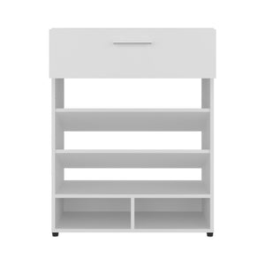 English Elm Shoe Storage Cabinet with Door and 5 Shelves, White Engineered Wood, Compact Modern Design, Stable Legs B097P296824