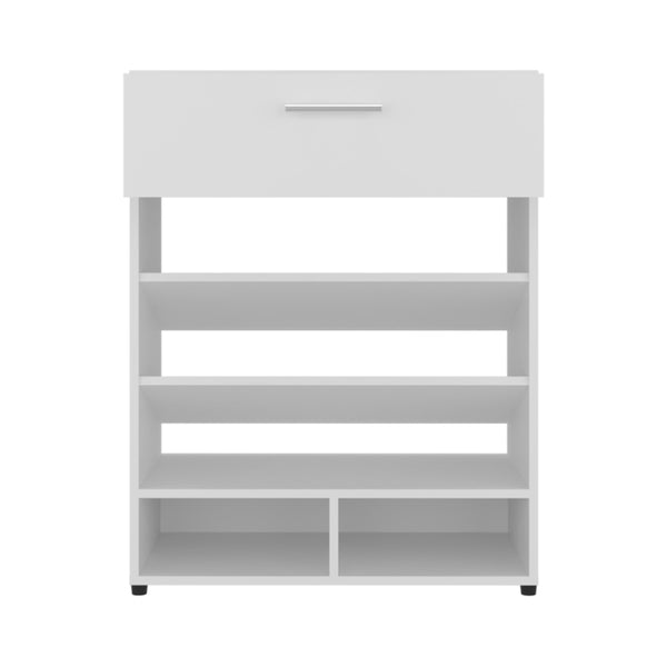 English Elm Shoe Storage Cabinet with Door and 5 Shelves, White Engineered Wood, Compact Modern Design, Stable Legs B097P296824