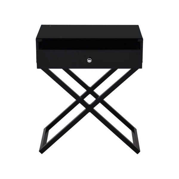 English Elm Dario Contemporary End Table with Tempered Glass Top Open Shelf and Storage Drawer Black B2749P413397