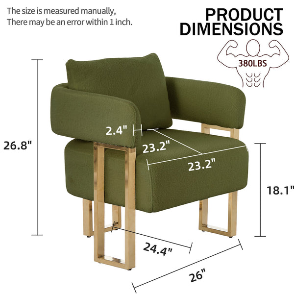 English Elm TS Teddy fleece upholstered decorative chair with gold metal legs, ergonomic plush seat for comfort and style Green W2311P237966