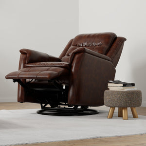 English Elm Global Home Swivel Glider Recliner In Brazil Cognac Leather - Luxurious Comfort & Style For Your Space B339P333956