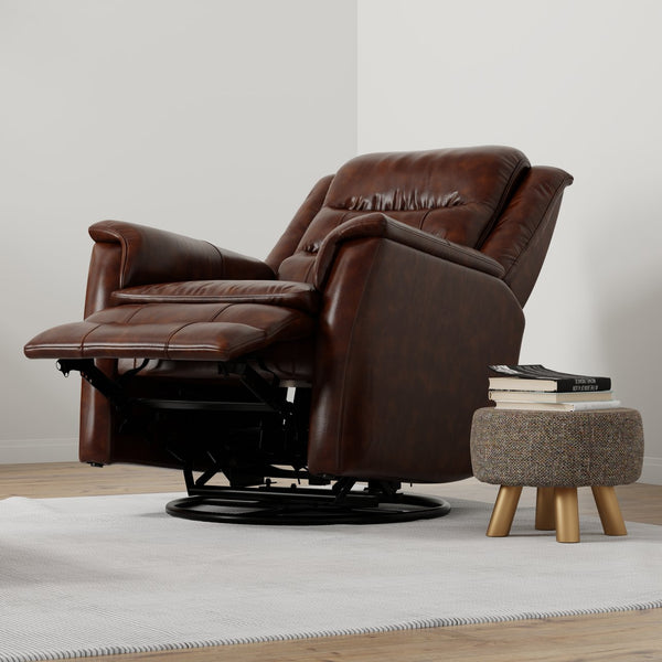English Elm Global Home Swivel Glider Recliner In Brazil Cognac Leather - Luxurious Comfort & Style For Your Space B339P333956