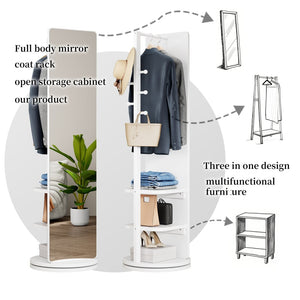 English Elm 360° Rotating Full Length Mirror with Coat Hooks Solid Rubberwood Frame White Bedroom W2987P289172