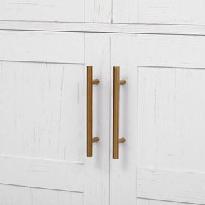 English Elm K&K Arched 71" Kitchen Pantry Cabinet with Glass Doors, Brass Handles, Adjustable Shelves & Drawer White N707P288969W