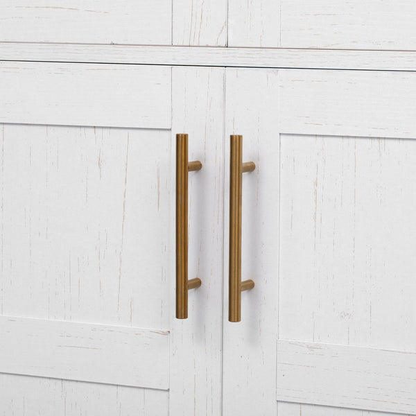 English Elm K&K Arched 71" Kitchen Pantry Cabinet with Glass Doors, Brass Handles, Adjustable Shelves & Drawer White N707P288969W