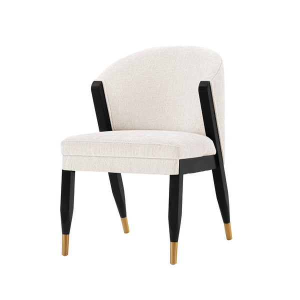 English Elm Ola Wood Chenille Dining Chair with Elm Frame and Brushed Gold Tips, Luxurious Foam Seat, 330lb Capacity Cream B365P397699