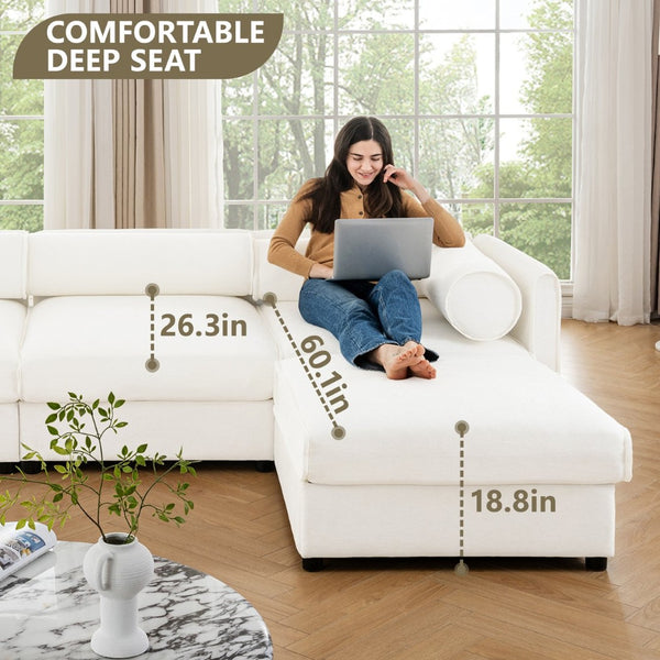 English Elm Stylish White Chenille 2-Seater Sofa With Hidden Storage, Ergonomic Design For Small Spaces W714S01034-GIGA